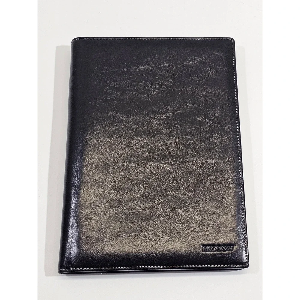 HISCOW Leather Portfolio Legal Pad Holder Black Professional Business Padfolio